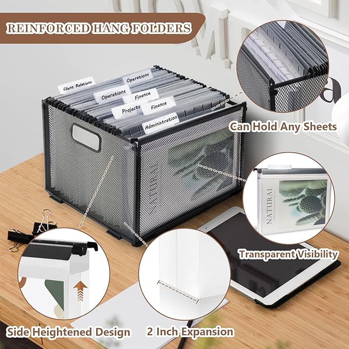 10 Pack Extra Capacity Hanging File Folders Letter Size Plastic File Folder Reinforced Tabs with Heavy Duty 2 Inch Expansion & Black Insert Gasket for Filing Cabinet Durable Hang Folders