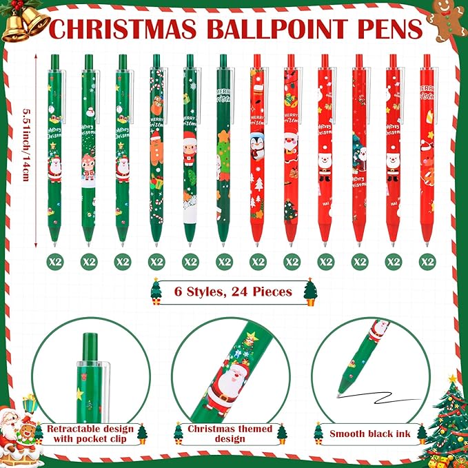 24 Sets Christmas Sticky Notes with Ballpoint Pens, Christmas Notepads Winter Memo Pad Bulk Christmas Gifts for Coworkers Holiday Decoration Party Favors Office Home Supplies