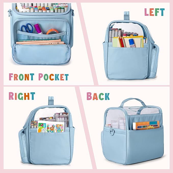 Large Marker Organizer Case for 180 Markers, Marker Storage Bag for Markers, Paint Brushes, Colored Pencils or Other Art Supplies with Dividers and Shoulder Strap (Blue)