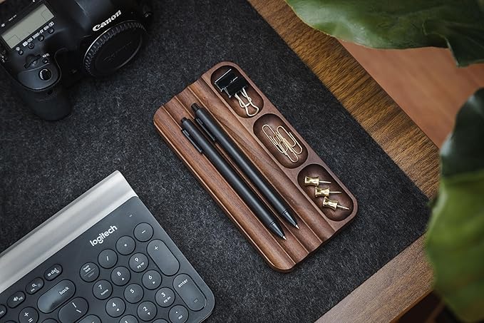 Pen holder Organizer of Office desks,Walnut Desk Pen Stand,Wave Pen TrayOffice Accessory,Teacher Gifts,Suitable for School,Home,Office Desktop Art Accessories (Brown-pen)