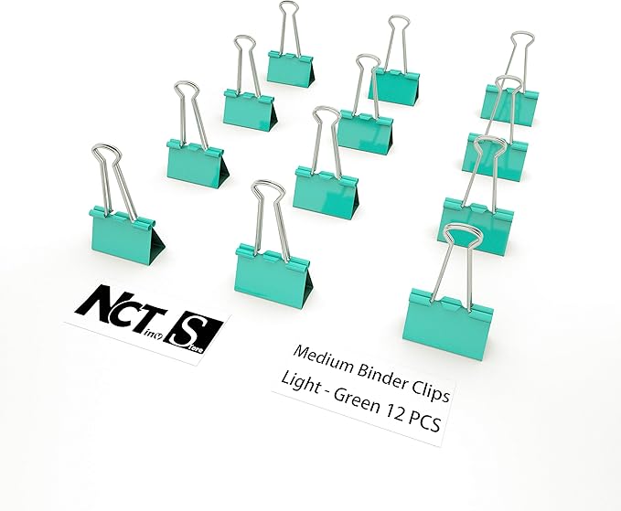 Nctinystore Binder Clips Medium Metal Clamp 1.25 inch / 32 mm (Light-Green, 12-PCS)