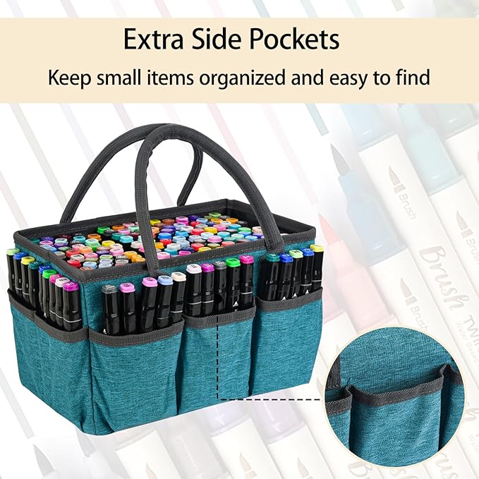 Marker Organizer Bag with Multiple Pockets, Marker Case for Art Storage Paint Markers, Paint Brushes, Coloring Books, Other Art Supplies, Green