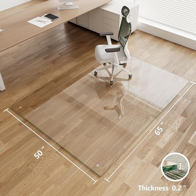 Koonmi Chair Mat for Carpet, Tempered Glass 50"x65" Office Chair Mat, Glass Chair Mats Protector with Rounded and Polished Edges, Ideal for Hardwood Floor, Wooden Floor, Carpet, Desk Rolling Chair
