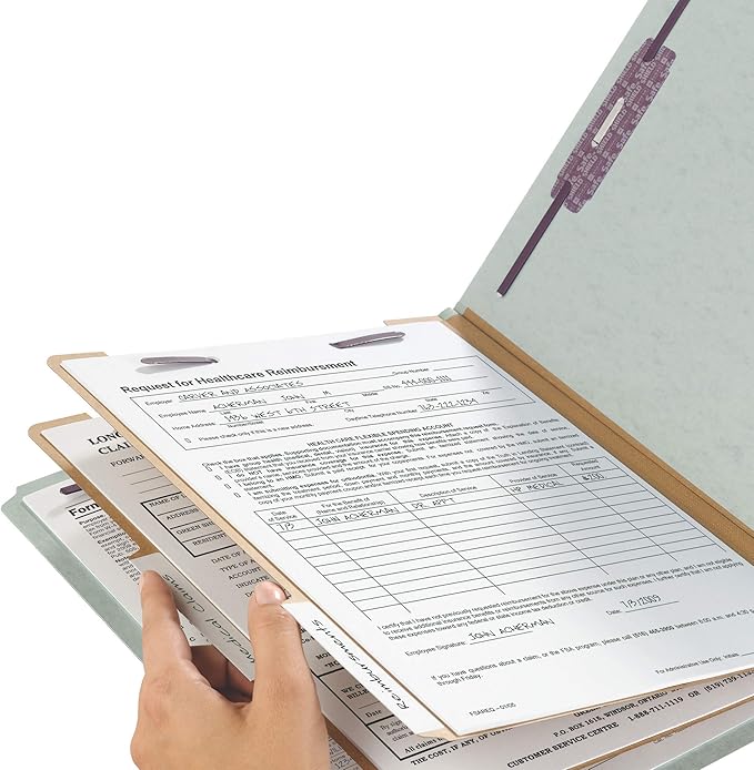 Smead File Folders, End Tab Pressboard Classification, Legal Size, 2 Dividers, 2" Expansion, SafeSHIELD Fasteners, 100% Recycled, Green, 10 per Box, Shelf Filing for Office Records