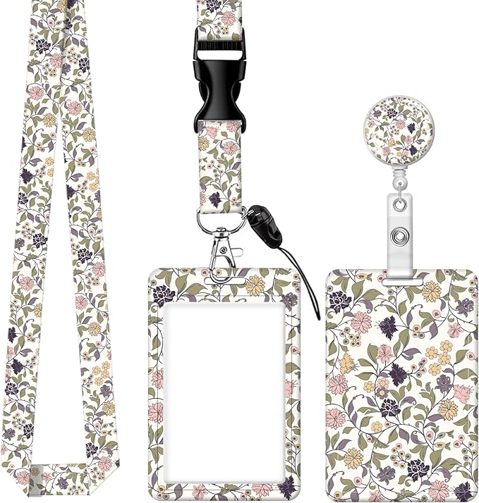 BLOCIT Lanyards for ID Badges and Keys, Funny Badge Reel Retractable with Clip,ID Badge Holder with Breakaway Lanyard, Teacher Nurse Office Gifts（Purple Vine Ditsy）