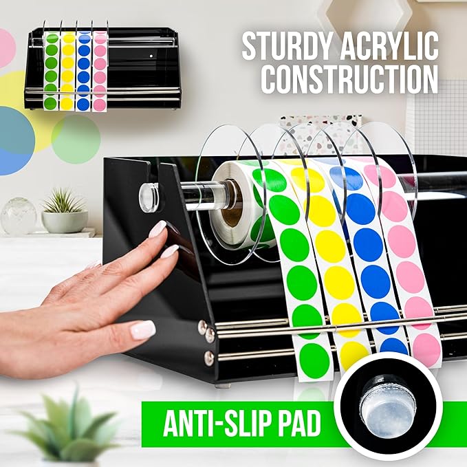 Multi-Use Large Label Dispenser for Rolls of Sticker Labels - 11.8"x6.7"x5.5", Heavy-Duty, Wall-Mountable Acrylic Sticker Roll Dispenser, Anti-Slip (Pack of 2)