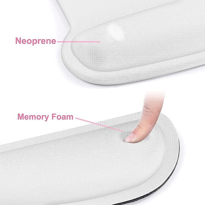 MOSISO Wrist Rest Support for Mouse Pad & Keyboard Set, Ergonomic Mousepad Non-Slip Base Home/Office Pain Relief & Easy Typing Cushion with Neoprene Cloth & Raised Memory Foam, White