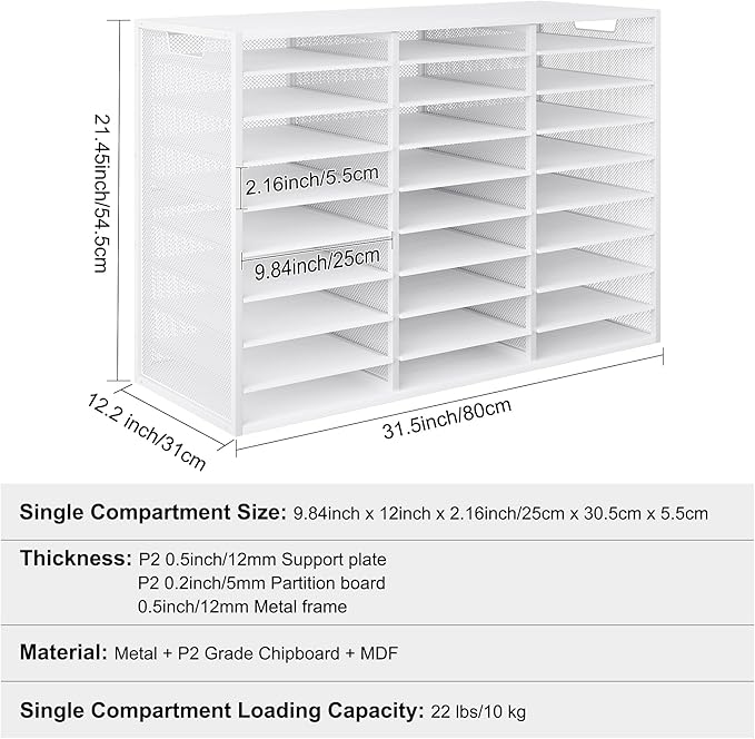 Mail Sorter Adjustable Countertop Mail Holder, Heavy Duty Literature Organizer, Student Mailbox for Classroom, Desktop Bill Paper Organizer for Office Home School, 27 Compartments, White