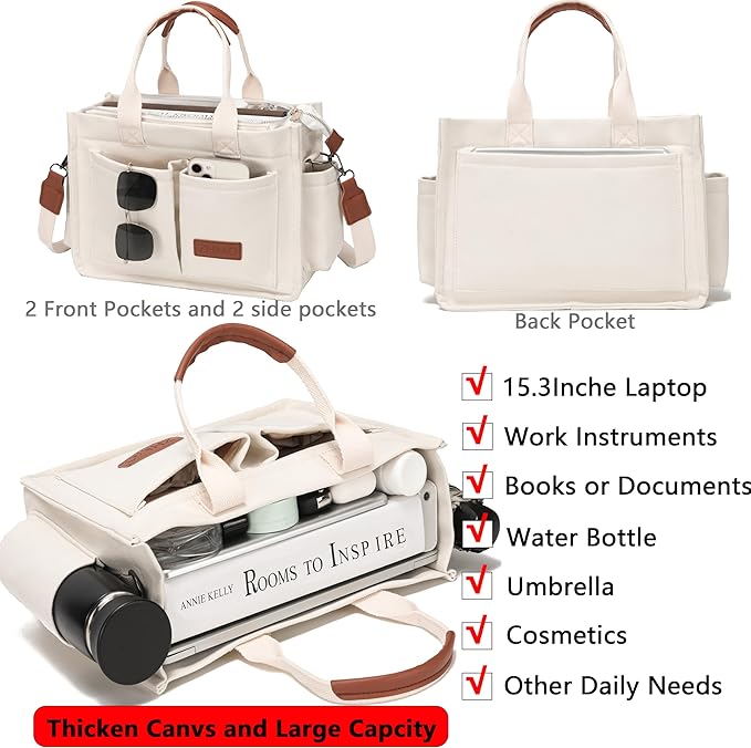 Canvas Tote Bag for Women,Women's Bags Crossbody Bags Work Laptop Tote Bag Large Handbags Purse for Travel Nurse Teacher