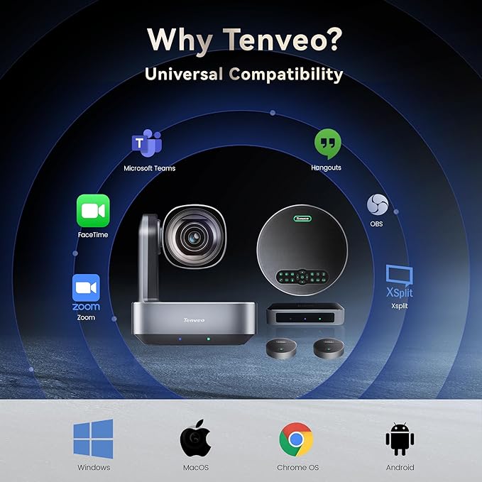 Tenveo 4K PTZ Conference Room Camera System, AI Auto-Tracking 12X Optical Zoom USB3.0 HDMI PTZ Camera and Bluetooth Speakerphone with 2 Expansion Mics Kit Wide Angle for Large Room Meetings