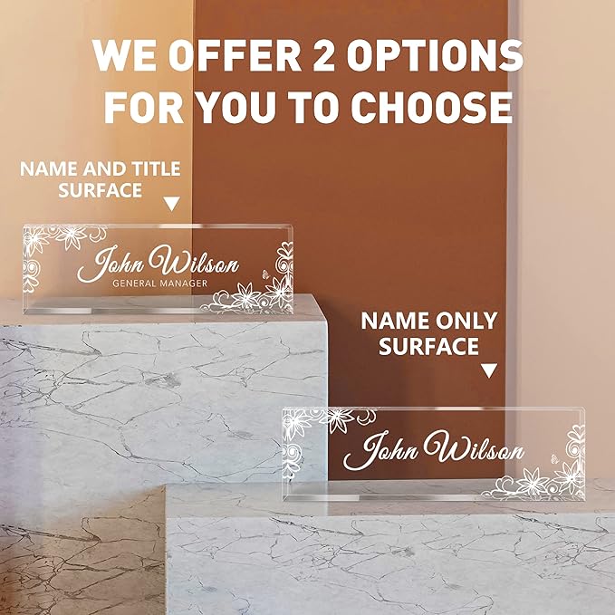 SalaGraphics Custom Engraved Acrylic Name Plates for Desks, Office Desk Plate Personalized, Decor Nameplate, Nurse Manager Employee Teacher Appreciation Gifts, Accessories (Flowers E)