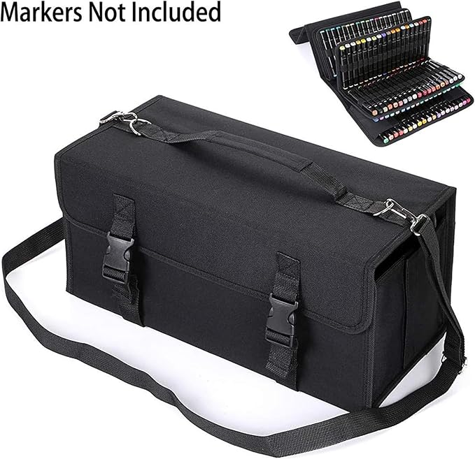 Marker Case, 171 Slots Black Alcohol Marker Case Markers Carrying Bag Holder for Art Sketch Marker, Permanent Paint Marker, Dry Erase Marker, Repair Marker Pen, Color Highlighte Art Supplies
