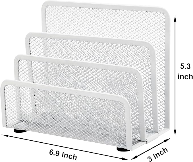 EASEPRES Desk Mail Organizer, Office Small Desktop Metal Mesh Envelope Letter Sorter Paper File Holder Organizer with 3 Vertical Upright Compartments, White 1 Pack