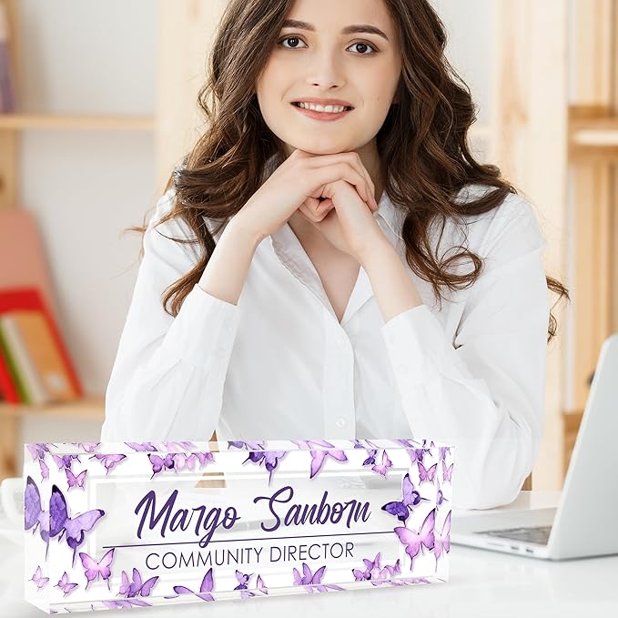 Custom Desk Name Plate Personalized, Acrylic Name Plates for Desk, Office Decor Personalized Gifts for Teacher Coworkers Boss Nurse (American Flag 3)