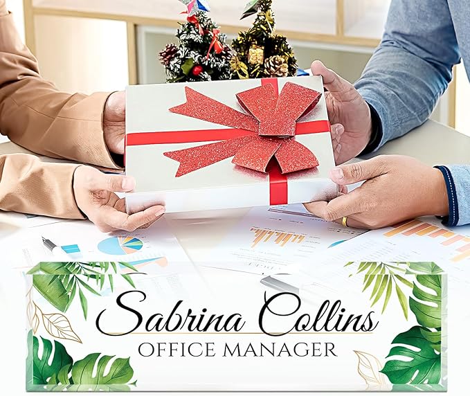 Custom Name Plate for Desk, Desk Name Plate Personalized, Office Decor for Women Men, Acrylic Desktop Accessories, Office Appreciation Gifts for Boss Social Workers Nurse Teacher Employee(Green Leaf)