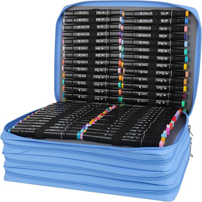 Blue Flower Marker Case, 224 Slots Alcohol Marker Case Markers Carrying Bag Holder for Art Sketch Marker, Permanent Paint Marker, Dry Erase Marker, Repair Pen, Color Highlighte Art Supplies