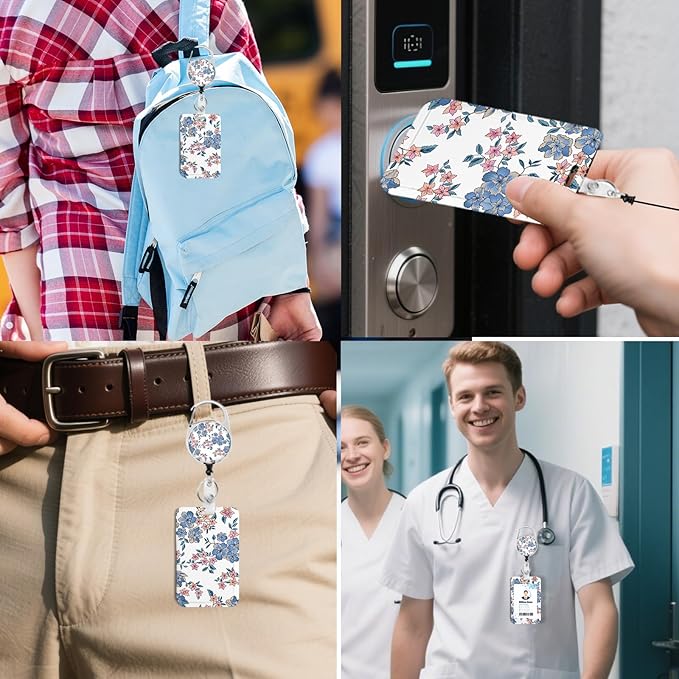 2 Pack Flower ID Badge Holder with Heavy Duty Retractable Reel Keychain for WomenStudents,Teachers, Nurses, Office Use 6