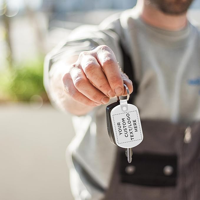 DISCOUNT PROMOS Tag Soft Plastic Keychains - 100 pack - Customizable Text, Logo - Small Key Tag Chain For Staying Organized - Rubber Key Ring Keychain – White
