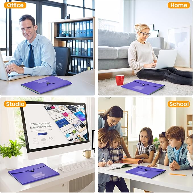 Accordion File Organizer, 7 Pockets Expanding File Folder with Labels, A4/Letter Size Portable Folders for Documents, Paper Organizer for School Office Supplies, Purple Blue