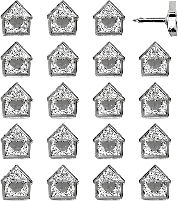 Mini House Push Pins - Silver House Pins - for Cork Board, Maps, or Lapel Pin Use - Designed in USA - Set of 20