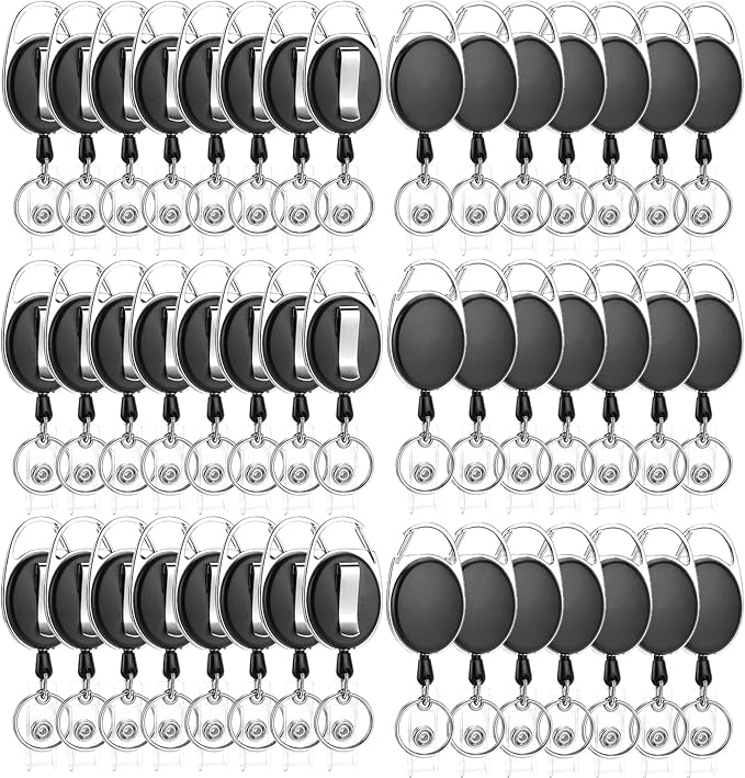 50 Pack Retractable Badge Reel with Carabiner Belt Clip and Key Ring Retractable ID Badge Holders for Office Worker Doctor Nurse