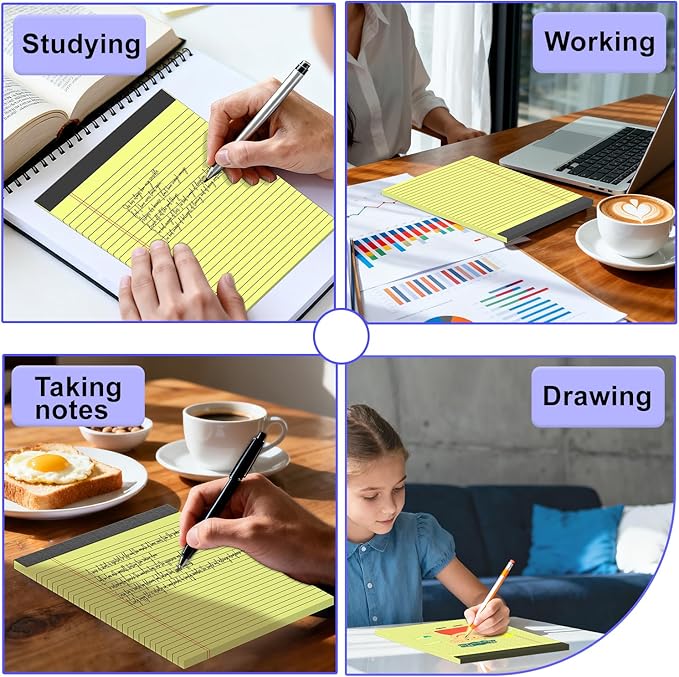 Gehanfai 3 Pack Yellow Legal Pads 8.5 x 11 Inch, Wide Ruled Notepads Lined Memo Note Pads, 8.5x11 Inch Micro Perforated Writing Pads 30 Sheets Per Pad for Work Study Daily Note Taking List