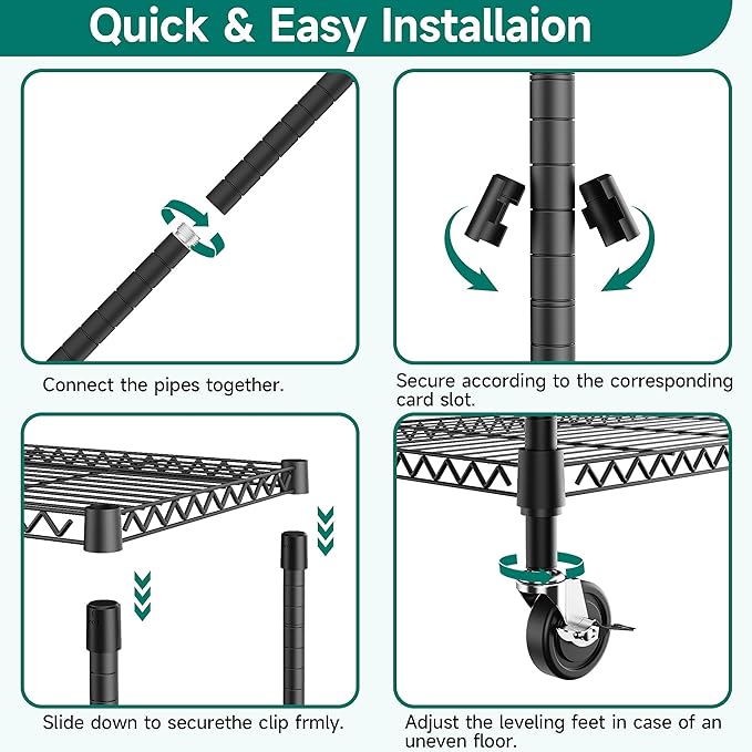 4 Tiers Shelf 1400 lbs Steel Storage Shelving Utility Shelving Unit Steel Organizer Wire Rack for Home,Kitchen,Office,Garage Black 17.7" D x 47.2" W x 62.7" H