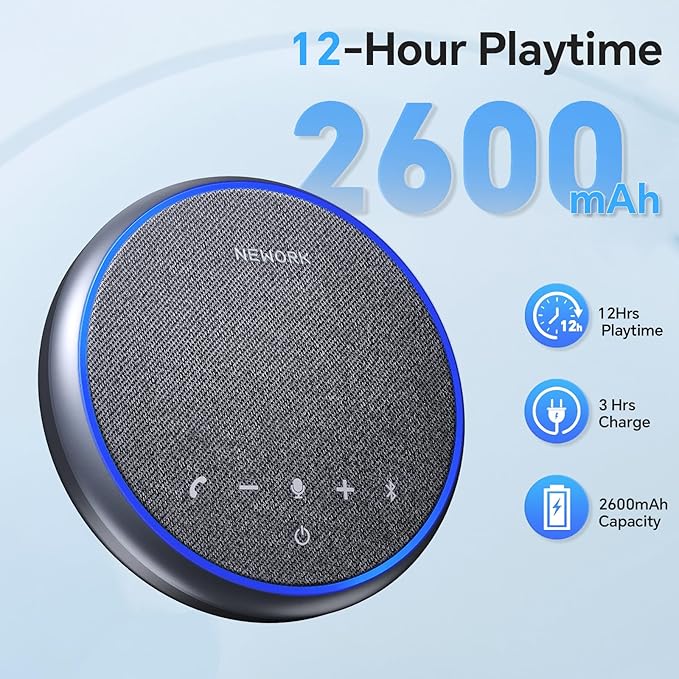 NEWORK AI Conference Speakerphone – 3 AI Mics, 360° Clear Voice, Noise Reduction, 12H Battery, Bluetooth & USB-C, Perfect for Home & Office Meetings