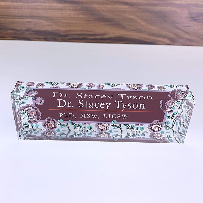 Artblox Personalized Name Plate for Desk | Vintage Design On Clear Acrylic Glass | Custom Plaque Desk Name Plate Personalized Your Name and Credentials Office Office Sign Engraved Plaque