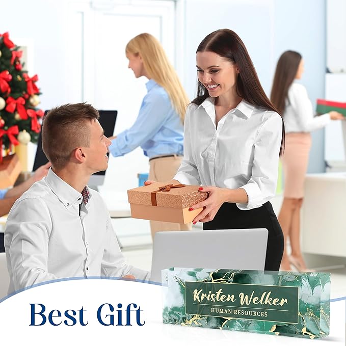 Personalized Office Name Plate, Custom Name Plate for Desks, Office Desk Decorations Gift for Women Men, Acrylic Desk Name Plate for Teacher Coworkers Staff Boss (Green Marble)