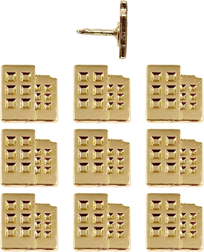 Building Push Pins - Gold Metal Building Pins - for Cork Board, Maps, or Lapel Pin Use - Designed in USA - Set of 10
