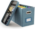 Oterri File Organizer Box with Lid, Hanging Filing File Box with Mesh Pocket, Document Organizer Box for Letter Files, Portable Storage Box with Smooth Sliding Rail for Office&Home (1 PCS, Dark-blue)