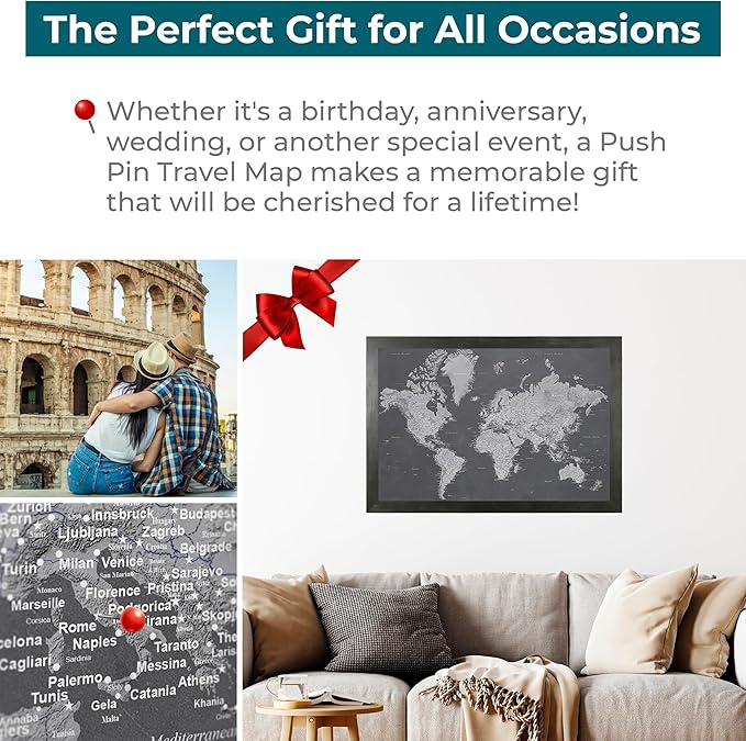 Push Pin Travel Maps - Stormy Dreams World - Rustic Black Framed Pin Map for Tracking Your Travels - 27.5" x 39.5" - 8 Handcrafted Frame Options - Made in USA - Ideal for Any Traveler