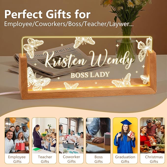 Ships Next Day, Custom Name Plate for Desk - Business Light Up Acrylic Desk Name Plate Personalized Elegant Office Gift for Boss Coworker Teacher Employee Appreciation Gift, Office Decor for Women Men