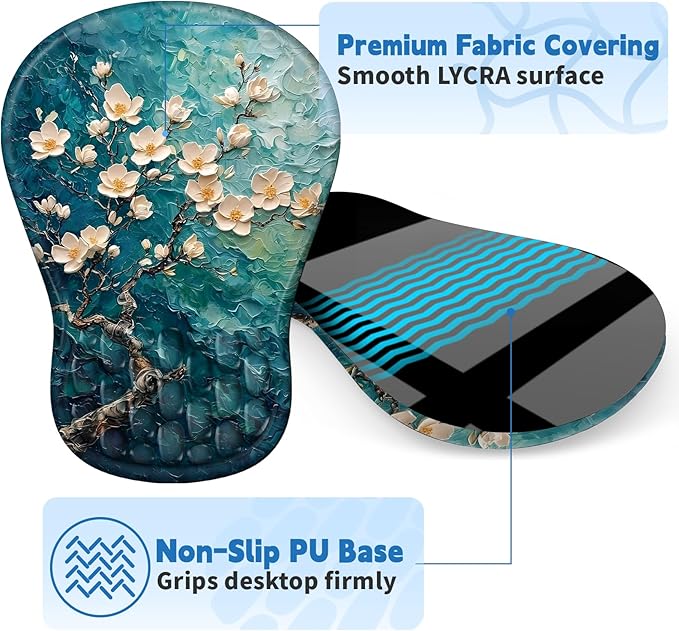 YIWEI Ergonomic Mouse Pad with Wrist Rest - Comfortable Office Mousepad with Memory Foam Wrist Support for Carpal Tunnel Relief, Mouse Pads with Non-Slip Base for Gaming and Home (Plum Plossom)