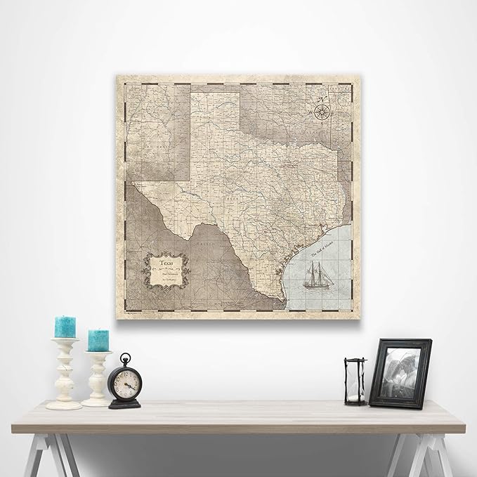 Push Pin Texas Map Board - With Push Pins to Mark Texas Travel - Handmade in Ohio, USA - Design: Rustic Vintage
