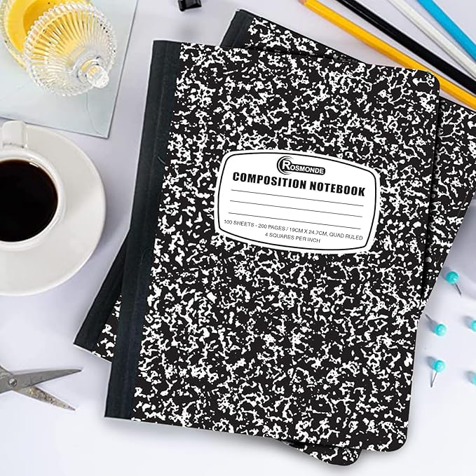 Rosmonde 50 Pack Graph Composition Notebook, 100 Sheets (200 Pgs) Graph Paper Composition Bulk Notebook for School, Bulk Graphing Notebook, 4x4 Grid, Quad Ruled Composition Book, Hard Sewn Bound Cover