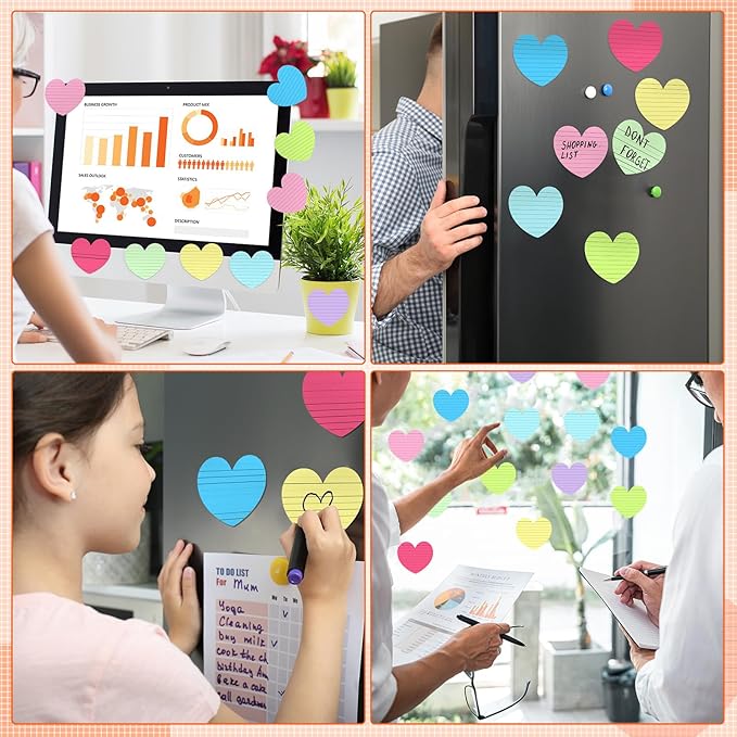 Teling 96 Pcs 4320 Sheets Heart Shaped Sticky Notes Cute Bright Colorful Sticking Power Memo Pads Self Note for Reminders Office School and Home 3 x 3 Inch, 8 Color(Bright Color)