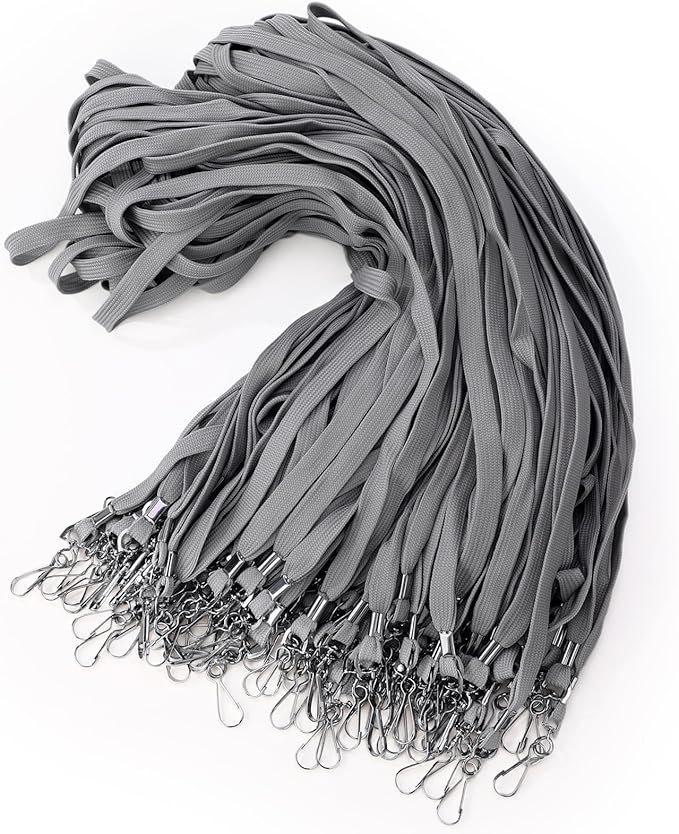 Epakh 100 Pcs Lanyards Bulk for ID Badges Gray Flat Badge Neck Lanyards with Swivel J Hook Clip for Student Teacher