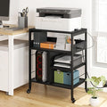 GarveeLife Printer Stand with Power Outlets, 4-Tier Rolling Printer Table with Lockable Wheels, Heavy Duty Printer Cart with Storage, Utility Storage Cart for Home, Office, Black