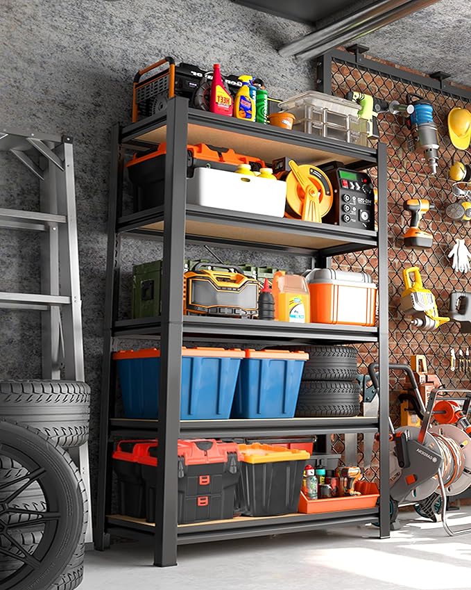 Set of 2 Heavy Duty Garage Shelving, 5-Tier Storage Shelves, 2000LBS Metal Shelf, Adjustable Shelving Unit, for Basement, Kitchen, Warehouse, Pantry, 15.7" Dx35.4 Wx71.2 H, Black