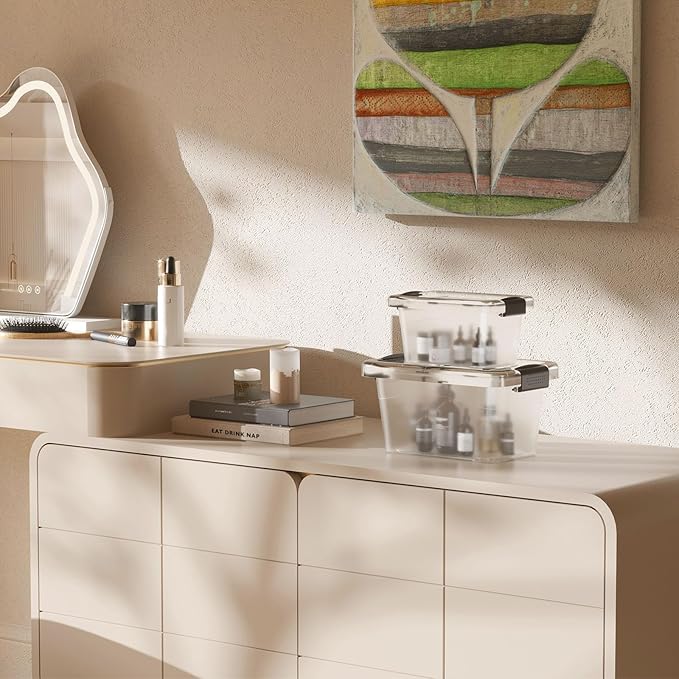 Nazhura Plastic Storage Bin, Stackable and Nestable Storage Boxes with White Lids and Secure Latching Buckles, Large Storage Container (CLEAR, 6QT 12PACK)