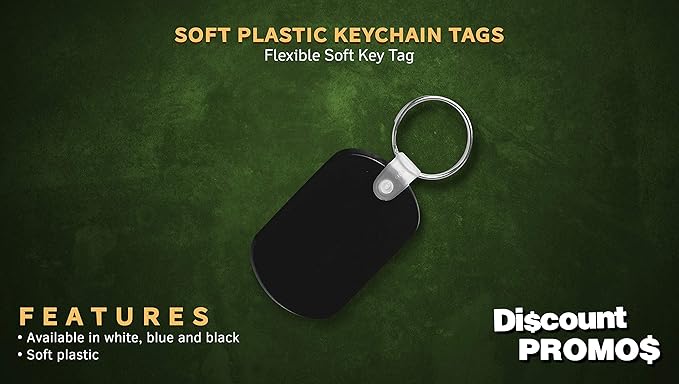 Tag Soft Plastic Keychains - 10 pack - Small Key Tag Chain For Staying Organized - Rubber Key Ring Keychain – Black
