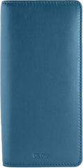 DiLoro Leather Zippered Triple or Quad Pen Case Pencil Pouch Holder for Three or Four Fountain Ballpoint Rollerball Pens or Glasses (Nappa Blue)