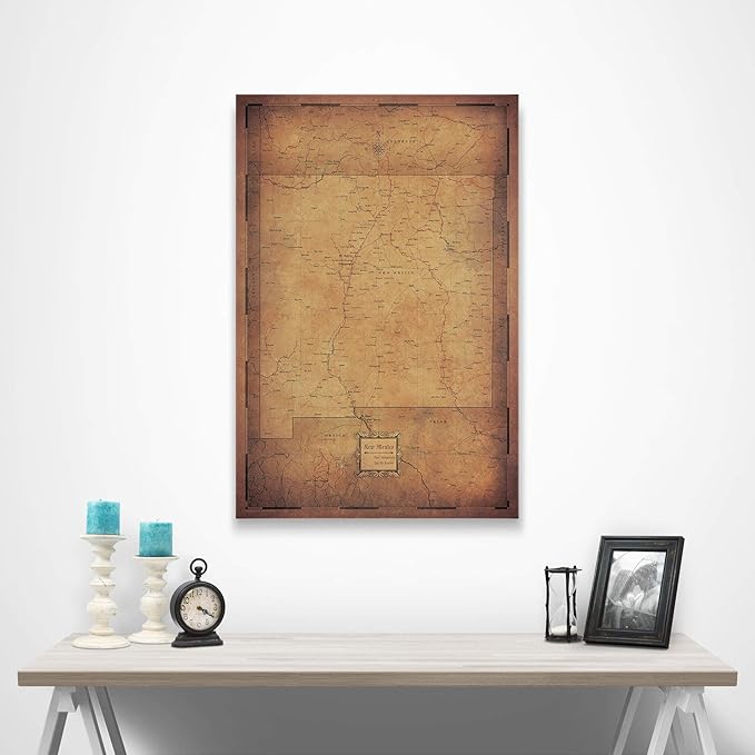 Conquest Maps Push Pin New Mexico Map Board - With Push Pins to Mark New Mexico Travels - Handmade in Ohio, USA - Design: Golden Aged