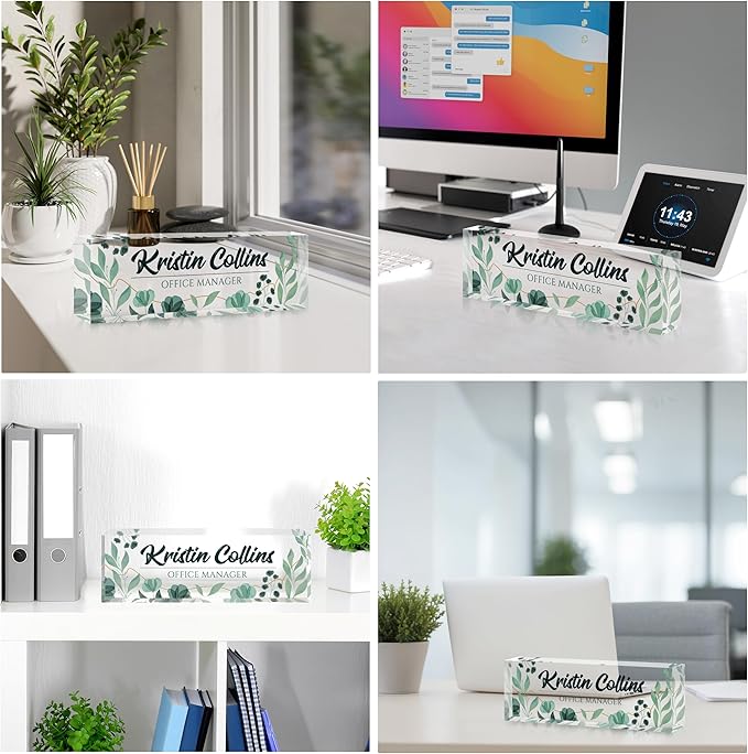 Custom Name Plate for Desk, Personalized Desk Name Plate on Clear Acrylic Glass, Appreciation Gifts for Teacher Employee Boss Coworkers Nurse, Office Desk Accessories for Women Men (Olive)