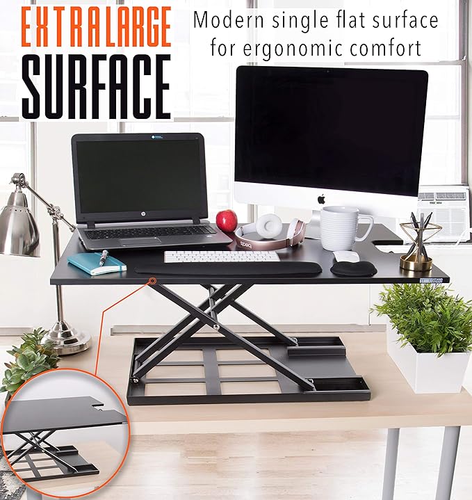 Stand Steady X-Elite Pro XL, Ergonomic Adjustable Height Standing Desk Converter, Extra Large Sit to Stand Laptop Desk Riser, Easily Fits 2 Computer Monitors, Raises Desk Height 7 to 16-inches (Black)