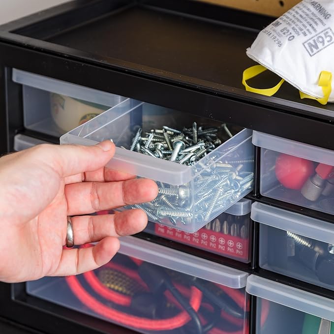 IRIS USA Small Plastic Storage Drawers, 10-Drawer - 2 Pack, Stackable Teacher Toolbox Craft Small Parts Bead Screw Hardware Building Bricks Organizer, Drink and Water Flavor Packet Organizer, Black