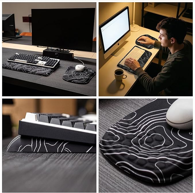 Keyboard Wrist Rest -Ergonomic Ergonomic Mouse Pad and Keyboard Wrist Rest- with Carpal Tunnel Pain Relief Massage Bumps and Full Memory Gel Design - Ideal Frequent Computer (Line)