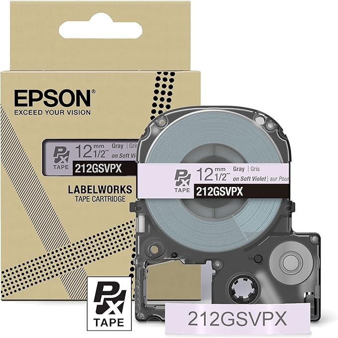 Epson LABELWORKS 212GSVPX Genuine PET (Polyester) Tape Cartridge - Gray on Soft Purple Designer Craft Label Maker Tape - 1/2" (12MM) Wide, 26'